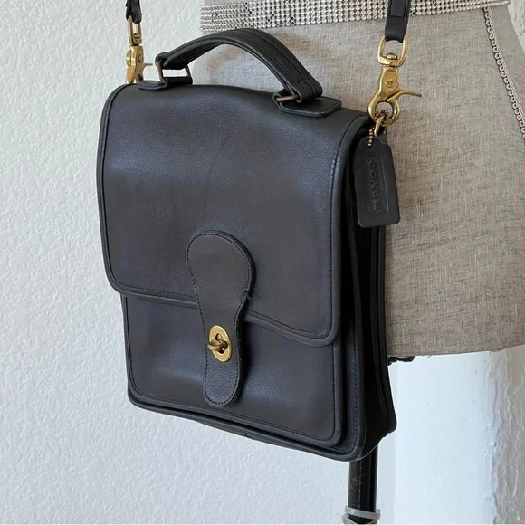 Vintage Coach Leather Bag Crossbody Satchel Purse Turnlock Flap Black 0260-301 - Picture 4 of 17